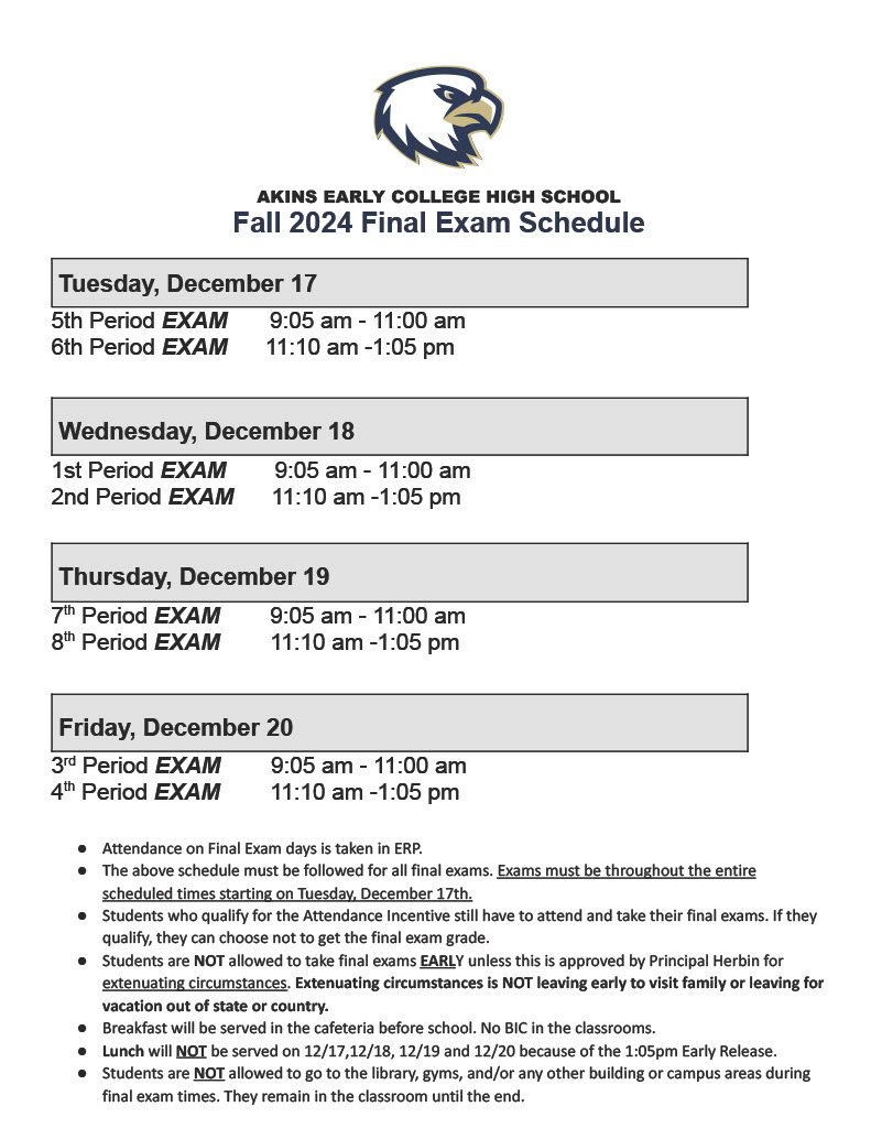 Final Exam Schedules Akins Early College High School